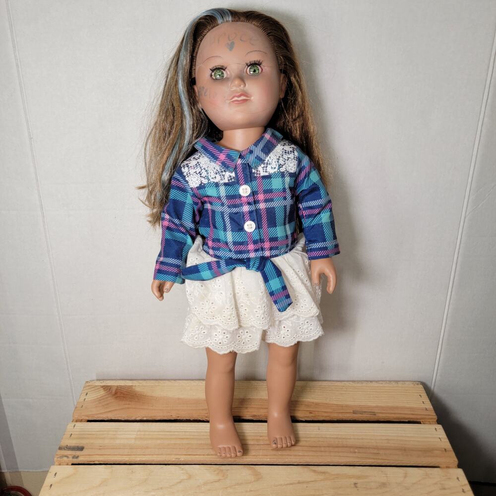 My Life Brown Hair w/ Blue Streak Green Eyed Girl Doll (NO Shoes)